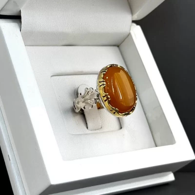 انگشتر نقره مردانه مدل عقیق زرد شرف الشمس کد 37