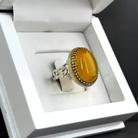 انگشتر نقره مردانه مدل عقیق زرد شرف الشمس کد 31