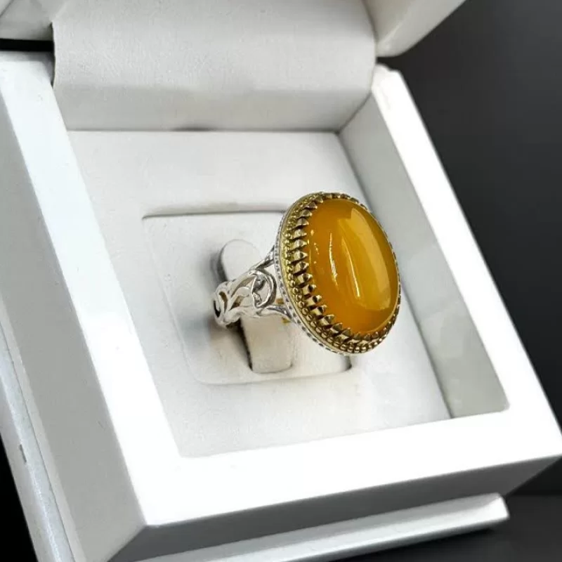 انگشتر نقره مردانه مدل عقیق زرد شرف الشمس کد 31