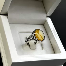 انگشتر نقره مردانه مدل عقیق زرد شرف الشمس کد 22