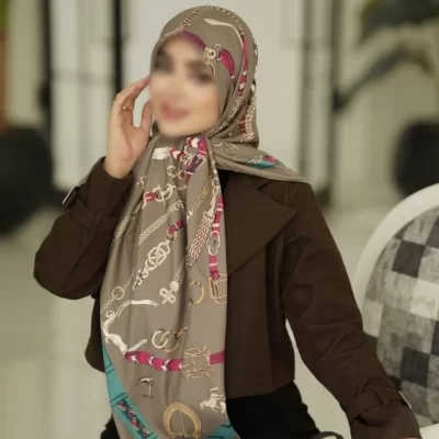 روسری ابریشم توییل موکا دور دوخت کد 632