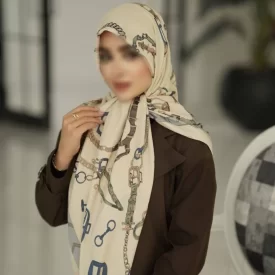 روسری ابریشم توییل کرم دور دوخت کد 632