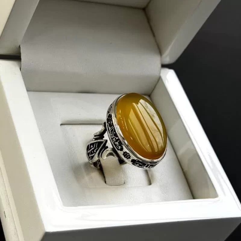 انگشتر نقره مردانه مدل عقیق زرد شرف الشمس کد 16