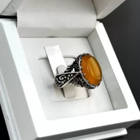 انگشتر نقره مردانه مدل عقیق زرد شرف الشمس کد 35