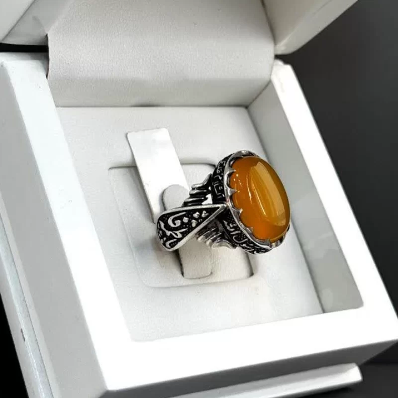 انگشتر نقره مردانه مدل عقیق زرد شرف الشمس کد 35