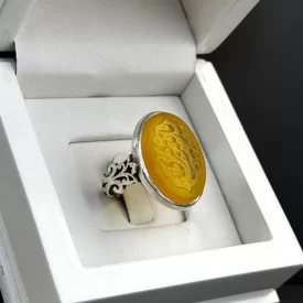 انگشتر نقره مردانه مدل عقیق زرد شرف الشمس کد 27