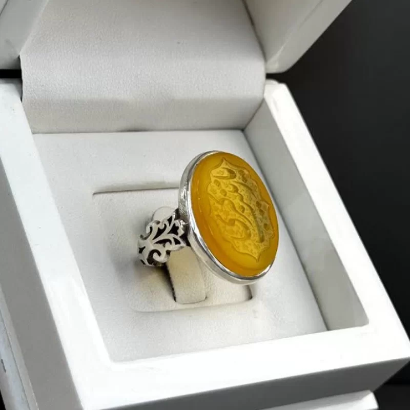 انگشتر نقره مردانه مدل عقیق زرد شرف الشمس کد 27