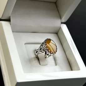 انگشتر نقره مردانه مدل عقیق زرد شرف الشمس کد 24