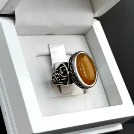 انگشتر نقره مردانه مدل عقیق زرد شرف الشمس کد 30