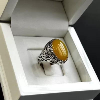 انگشتر نقره مردانه مدل عقیق زرد شرف الشمس کد 17