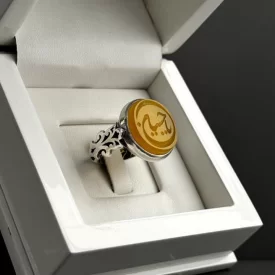 انگشتر نقره مردانه مدل عقیق زرد شرف الشمس کد 14
