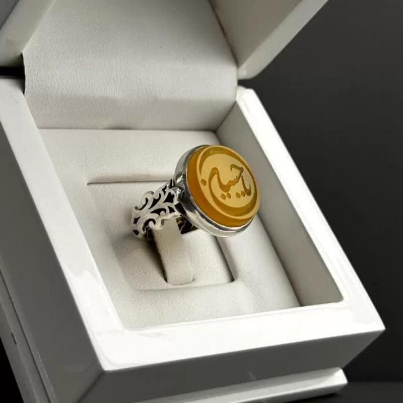 انگشتر نقره مردانه مدل عقیق زرد شرف الشمس کد 14