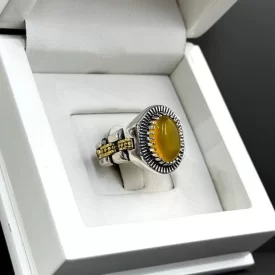 انگشتر نقره مردانه مدل عقیق زرد شرف الشمس کد 45