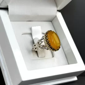 انگشتر نقره مردانه مدل عقیق زرد شرف الشمس کد 38