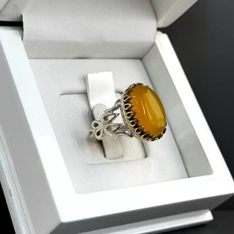 انگشتر نقره مردانه مدل عقیق زرد شرف الشمس کد 38