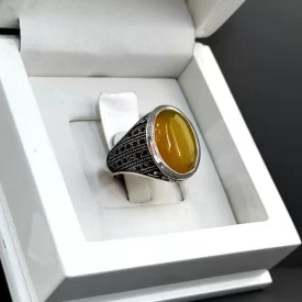 انگشتر نقره مردانه مدل عقیق زرد شرف الشمس کد 47