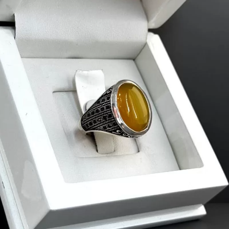 انگشتر نقره مردانه مدل عقیق زرد شرف الشمس کد 47