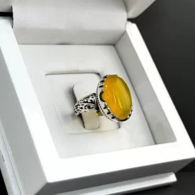 انگشتر نقره مردانه مدل عقیق زرد شرف الشمس کد 40