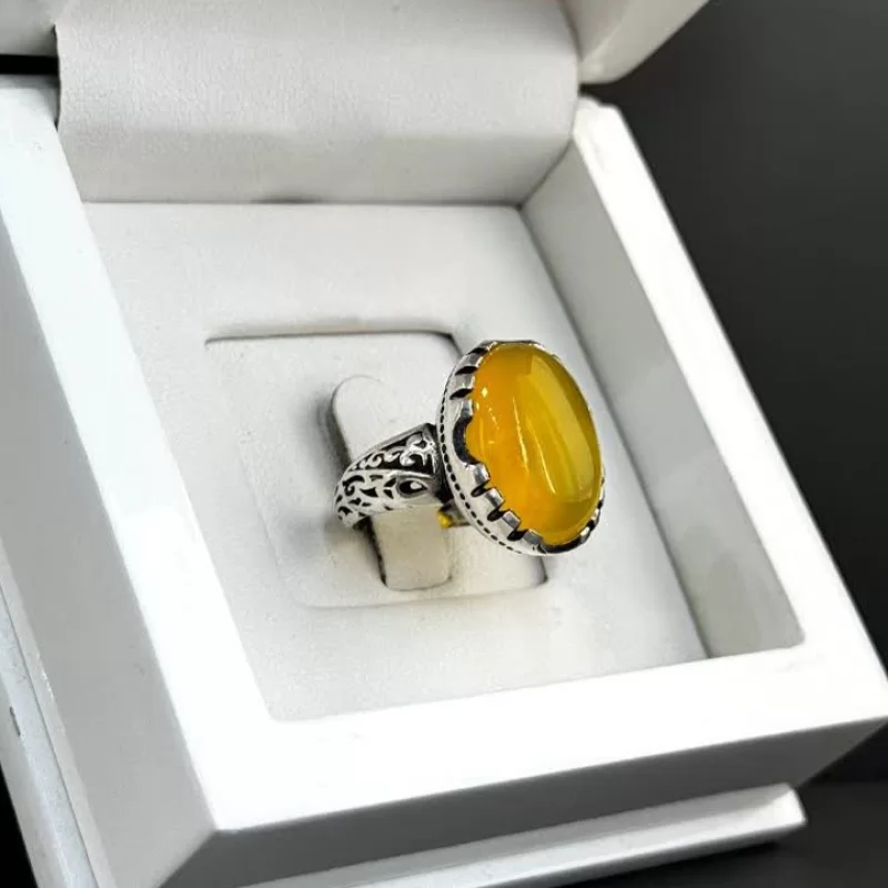 انگشتر نقره مردانه مدل عقیق زرد شرف الشمس کد 40