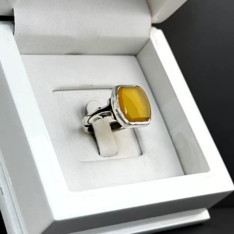 انگشتر نقره مردانه مدل عقیق زرد شرف الشمس کد 42