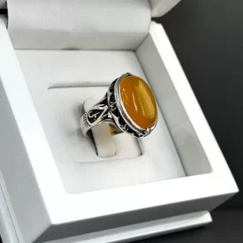 انگشتر نقره مردانه مدل عقیق زرد شرف الشمس کد 39