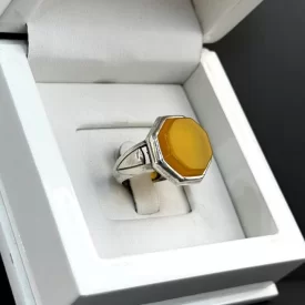 انگشتر نقره مردانه مدل عقیق زرد شرف الشمس کد 41