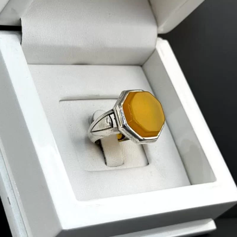 انگشتر نقره مردانه مدل عقیق زرد شرف الشمس کد 41