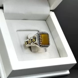 انگشتر نقره مردانه مدل عقیق زرد شرف الشمس کد 44