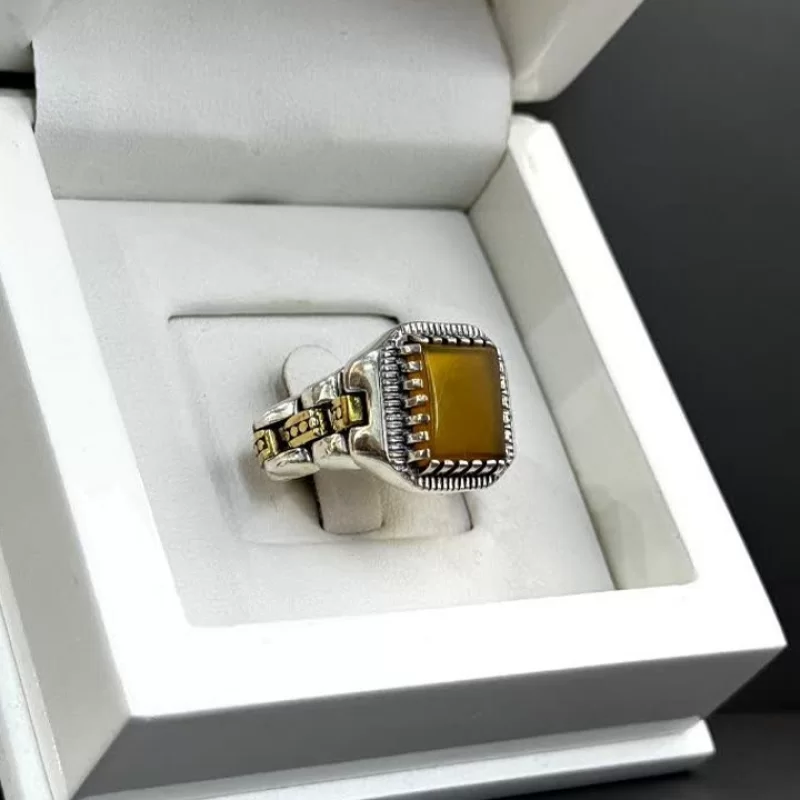 انگشتر نقره مردانه مدل عقیق زرد شرف الشمس کد 44