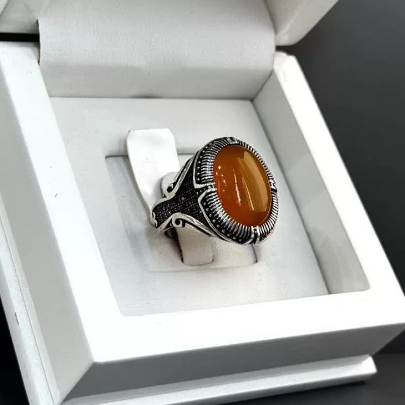 انگشتر نقره مردانه مدل عقیق زرد شرف الشمس کد 46