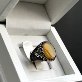 انگشتر نقره مردانه مدل عقیق زرد شرف الشمس کد 49