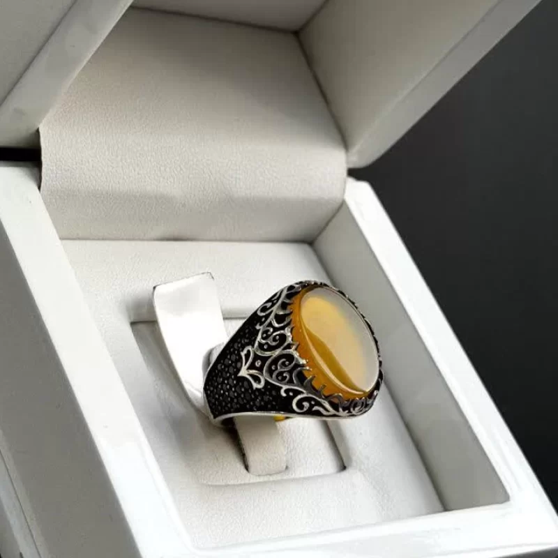 انگشتر نقره مردانه مدل عقیق زرد شرف الشمس کد 49