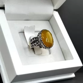 انگشتر نقره مردانه مدل عقیق زرد شرف الشمس کد 48