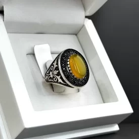 انگشتر نقره مردانه مدل عقیق زرد شرف الشمس کد 52