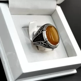 انگشتر نقره مردانه مدل عقیق زرد شرف الشمس کد 51