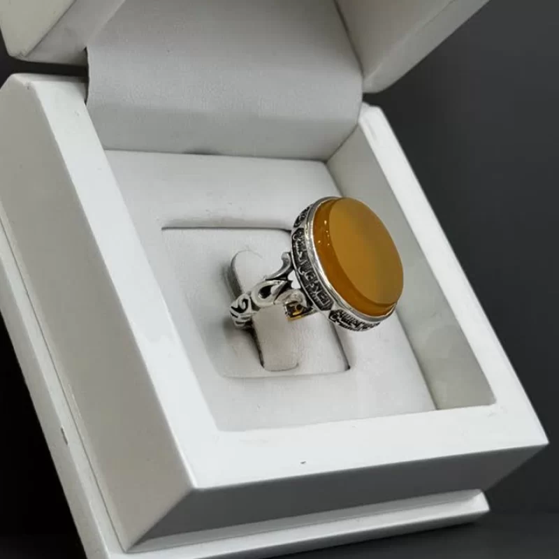 انگشتر نقره مردانه مدل عقیق زرد شرف الشمس کد 121