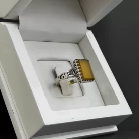 انگشتر نقره مردانه مدل عقیق زرد شرف الشمس طرح رهبری کد 119