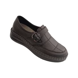 کفش مردانه طبی چرم طرح شطرنجی مشکی