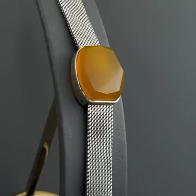 دستبند نقره مردانه مدل عقیق زرد شرف الشمس بند حصیری کد 159