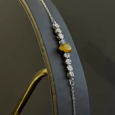 دستبند نقره زنانه مدل عقیق زرد شرف الشمس آبکاری رادیوم کد 139