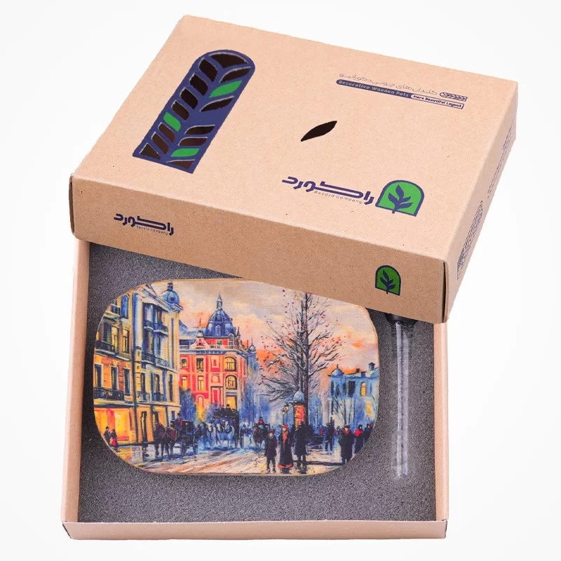 گلدان چوبی دکوراتیو مدل P-118F طرح غروب آبرنگی