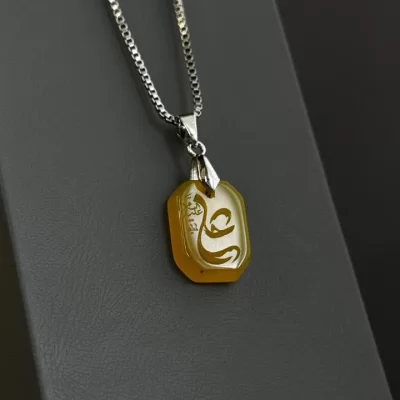 مدال زنجیردار زنانه مدل عقیق زرد شرف الشمس کد 178