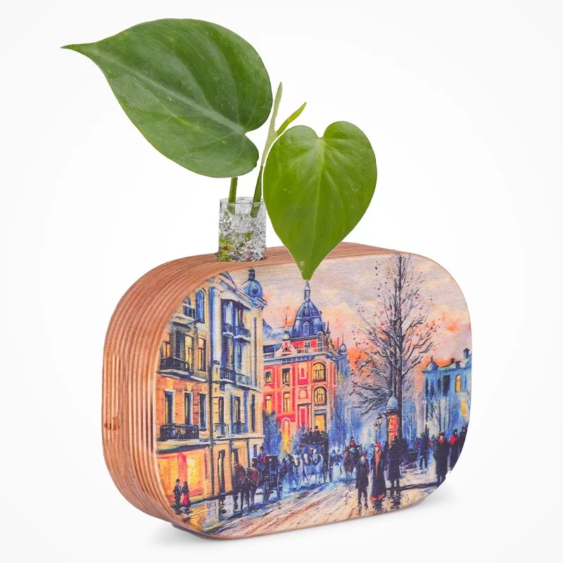 گلدان چوبی دکوراتیو مدل P-118F طرح غروب آبرنگی