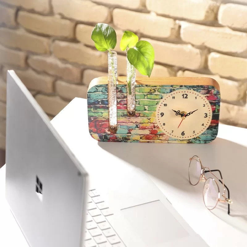 گلدان چوبی دکوراتیو مدل P-124A طرح آجر رنگی