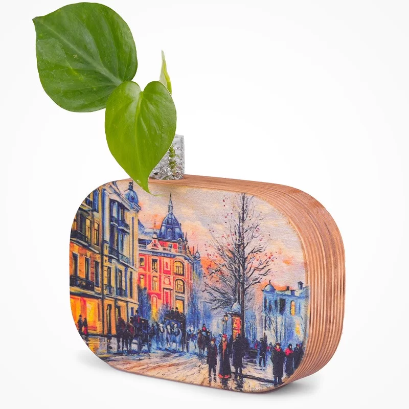 گلدان چوبی دکوراتیو مدل P-118F طرح غروب آبرنگی