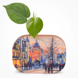 گلدان چوبی دکوراتیو مدل P-118F طرح غروب آبرنگی