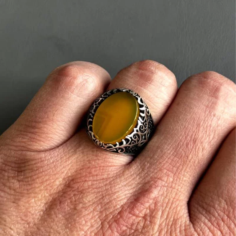 انگشتر نقره مردانه مدل عقیق زرد شرف الشمس کد 49