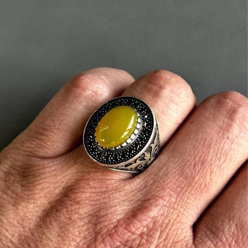 انگشتر نقره مردانه مدل عقیق زرد شرف الشمس کد 52