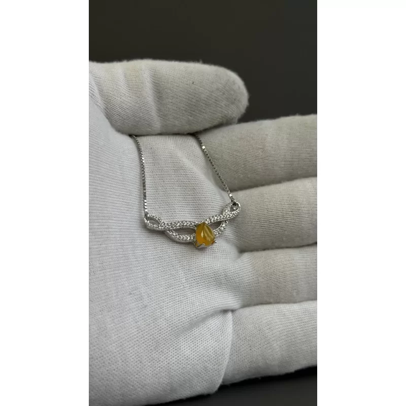 مدال نقره زنانه مدل عقیق زرد شرف الشمس آبکاری رادیوم با زنجیر کد 137