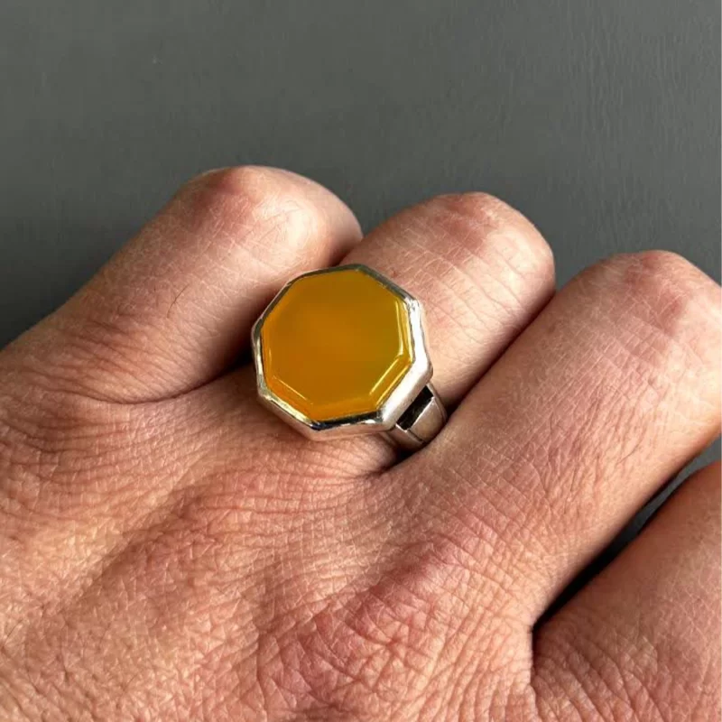 انگشتر نقره مردانه مدل عقیق زرد شرف الشمس کد 41